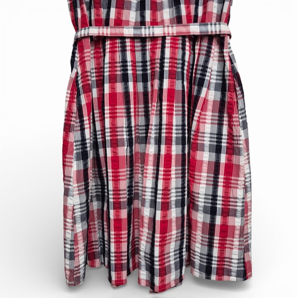 Brooks Brothers Womens Sz 12 Red Plaid Shirt Dress White Contrast Collar Belted - Picture 7 of 9